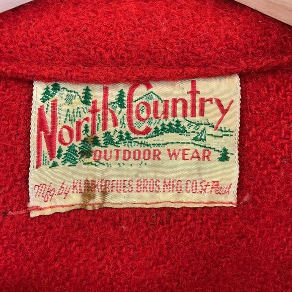 Vintage 40s Mens North Country Wool Double Pocket Button Shirt Jacket Red USA XL - Picture 3 of 9